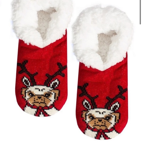 NWT 🎄🎄🎄Antler Pug Slippers - Red - Picture 2 of 2